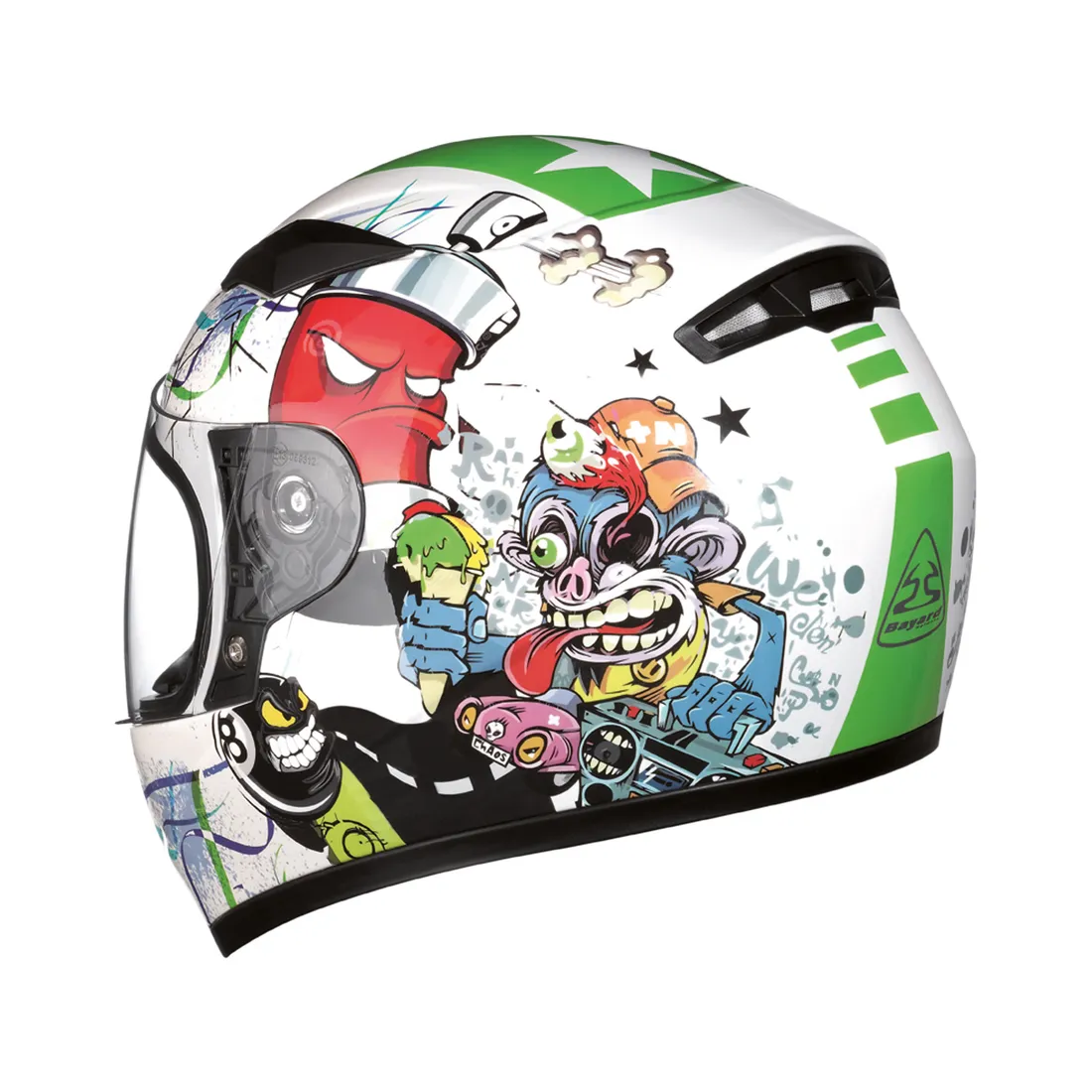 Casco Bayard SP-56 Kids Cartoon Blanco Rojo Verde Casco Bayard SP-56 Kids Cartoon Blanco Rojo Verde